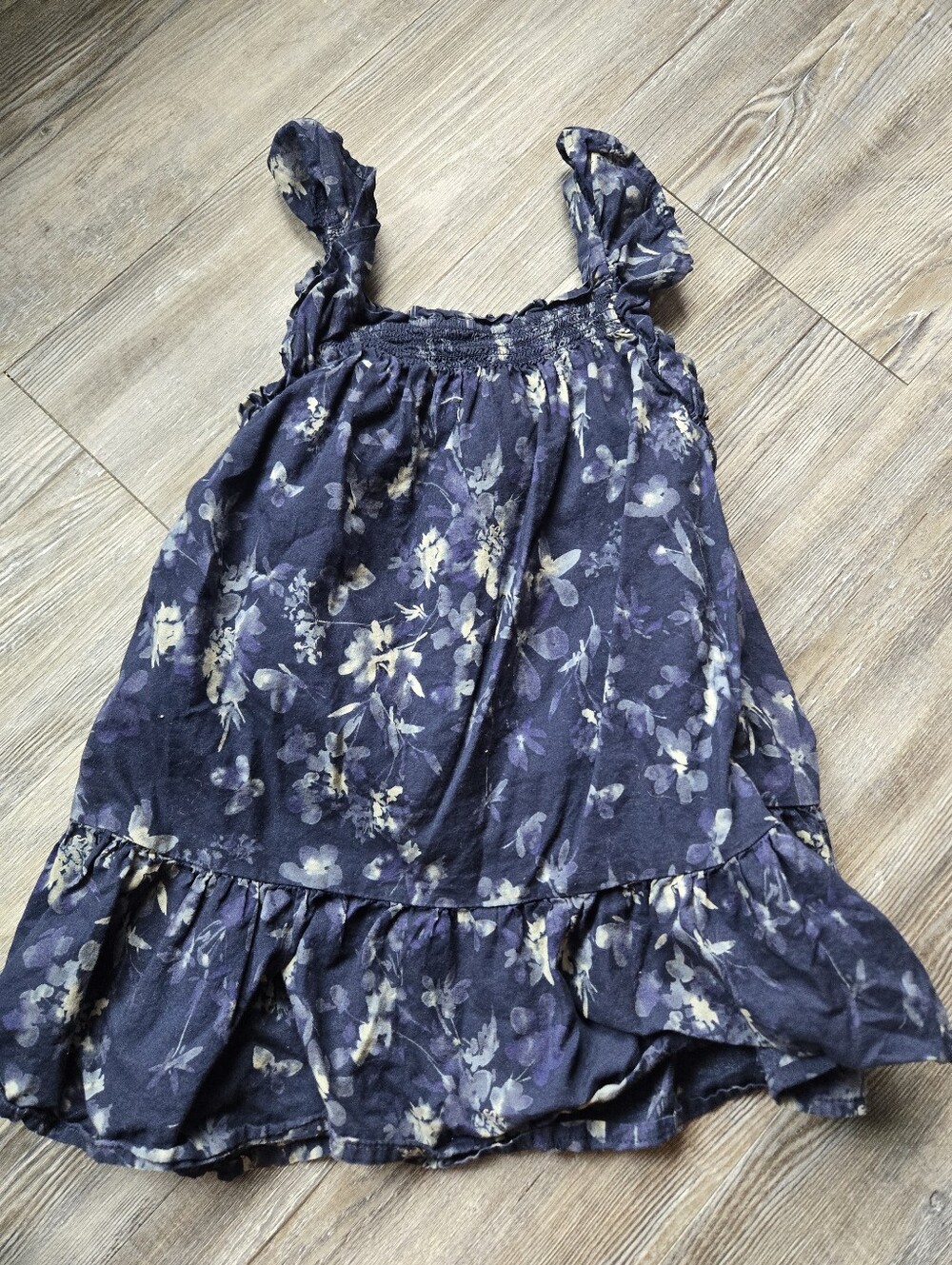 Girls Navy Floral Ruffle Strap Dress - Unbranded